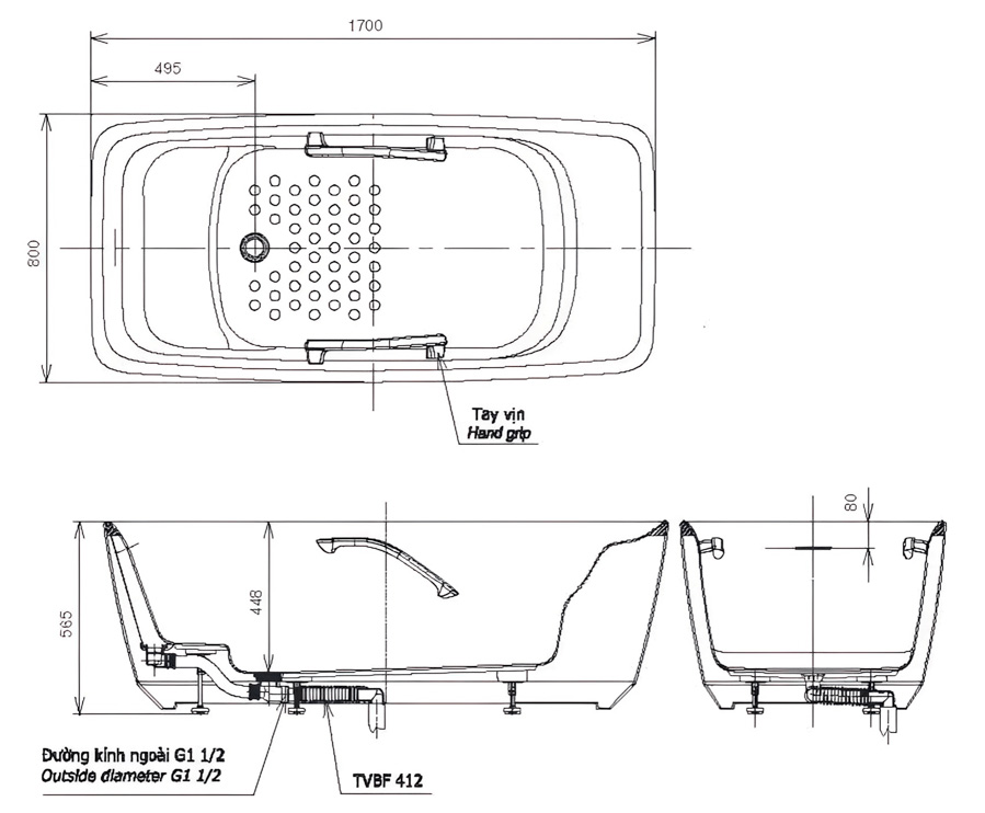 Ảnh 2D bồn tắm cao cấp chính hãng Galato PJY1724HPWENMW_TVBF412 Ảnh 2D bàn tắm cao cấp chính hãng Galato PJY1724HPWENMW_TVBF412