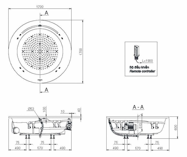 Ảnh 2D bàn tắm ngọc trai massage cao cấp PPYD1720HPTEP Ảnh 2D bồn tắm ngọc trai massage cao cấp PPYD1720HPTEP
