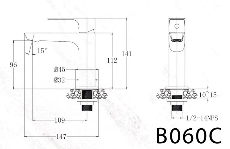 b060c-bvkt Bản vẽ kỹ thuật vòi lavabo CAESAR B060C lạnh