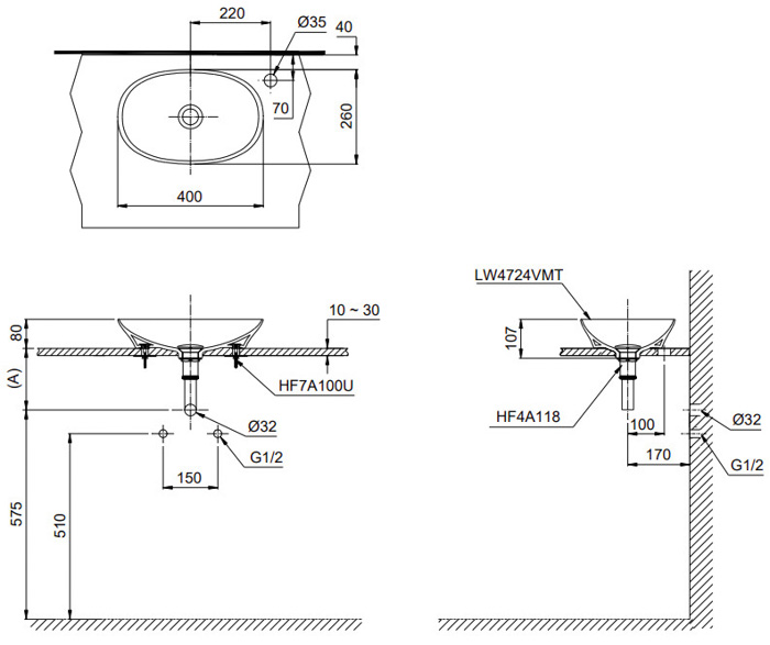 Bản vẽ 2D của lavabo đặt bàn LT4724MTCMW Bản vẽ chậu rửa lavabo đặt bàn LT4724MTCMW