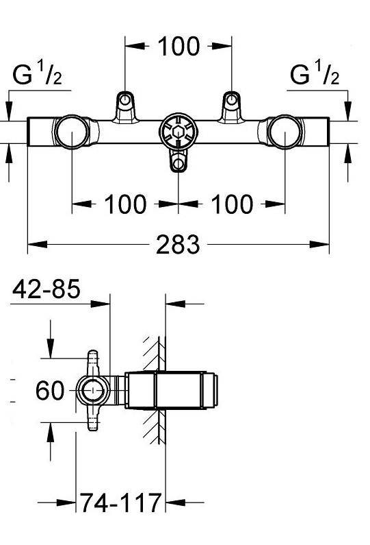 Bản vẽ kỹ thuật bộ âm vòi lavabo 29025000 Grohe Atrio 3 lỗ