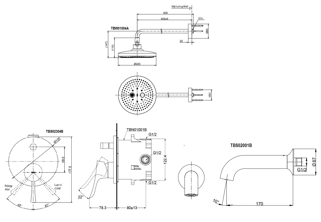 ban-ve-bo-sen-tam-toto-tbs02304b-tbw01004a-tbs02001b-am-tuong bản vẽ vòi sen TOTO TBS02304B/TBW01004A/TBS02001B âm tường