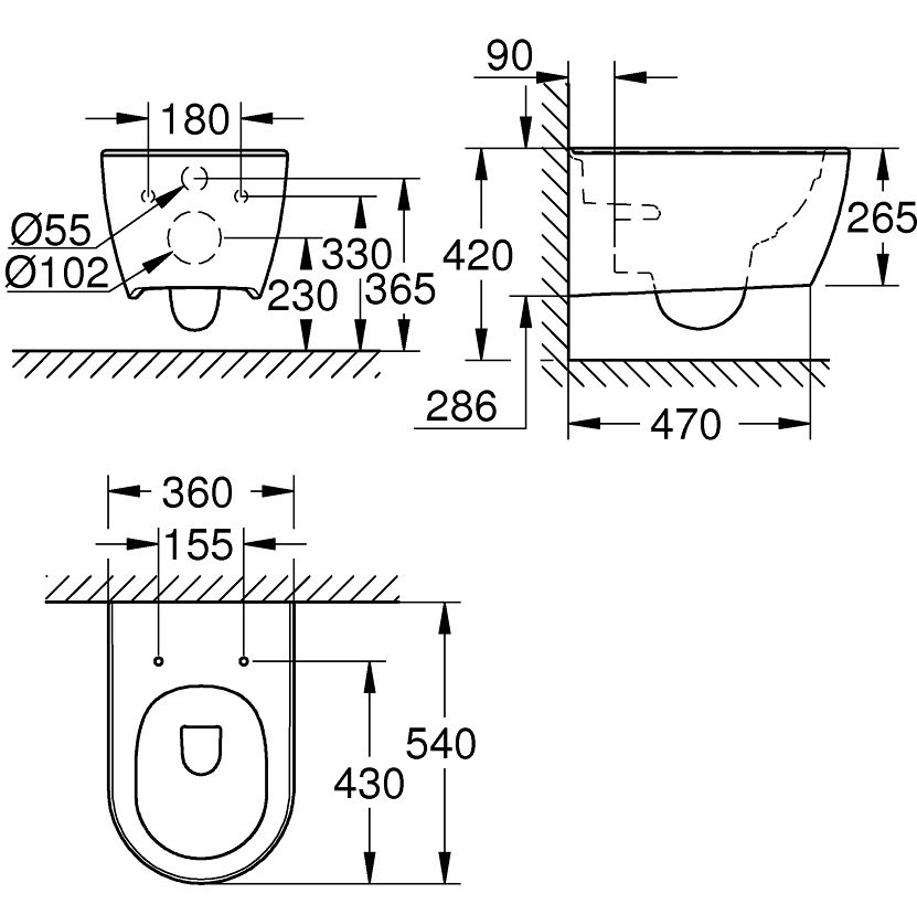 ban-ve-bon-cau-grohe-3957100h Bản vẽ bàn cầu Essence Grohe 3957100H treo tường