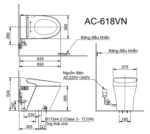 ban-ve-bon-cau-inax-ac-618vn Bản vẽ bồn cầu thông minh INAX AC-618VN