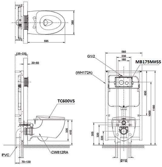 ban-ve-bon-cau-toto-cw812ra-tc600vs-wh172a-mb175m-ss Bản vẽ kỹ thuật xí bệt TOTO CW812RA TC600VS WH172A MB175M#SS