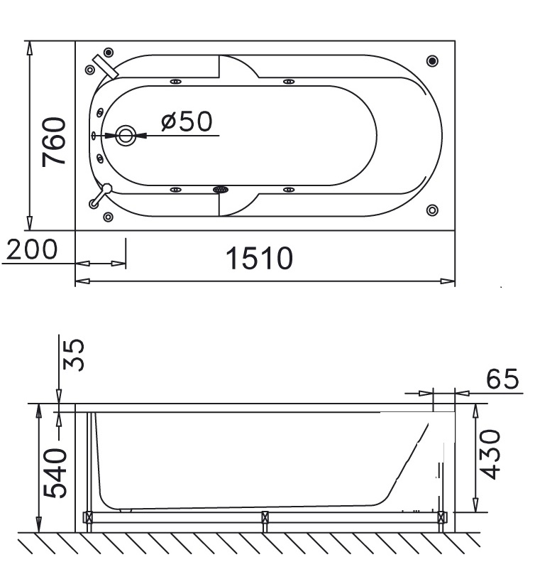ban-ve-bon-tam-caesar-at0150l Bản vẽ kỹ thuật bồn tắm dài Caesar AT0150 1.5M