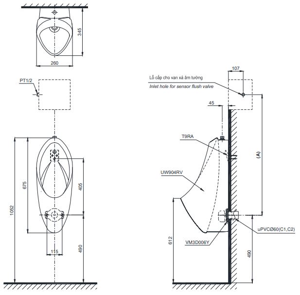 ban-ve-bon-tieu-nam-toto-ut904r Bản vẽ bồn tiểu nam TOTO UT904R
