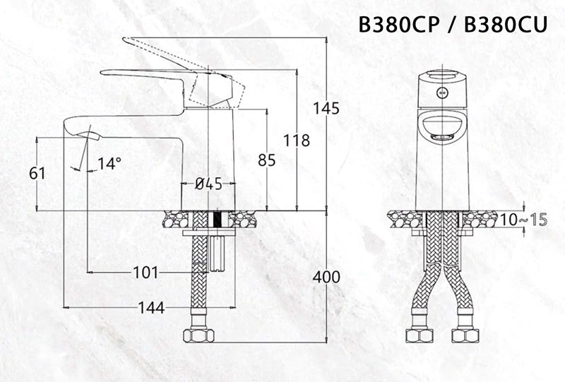 ban-ve-caesar-b380cp-b380cu Bản vẽ vòi chậu nóng lạnh Caesar B380CU xả nhấn