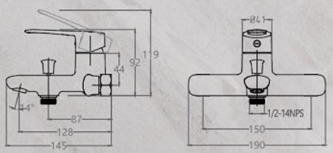 ban-ve-caesar-s383c Bản vẽ kích thước vòi sen Caesar S383C