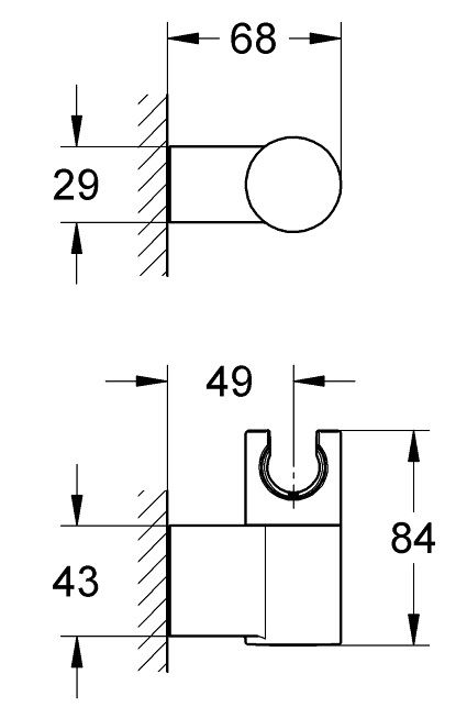 Bản vẽ kích thước kệ gác sen 27055000 Grohe gắn tường