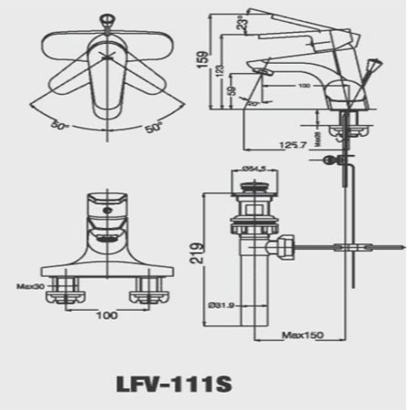 ban-ve-inax-lfv-111s Bản vẽ kích thước vòi lavabo Inax LFV-111S