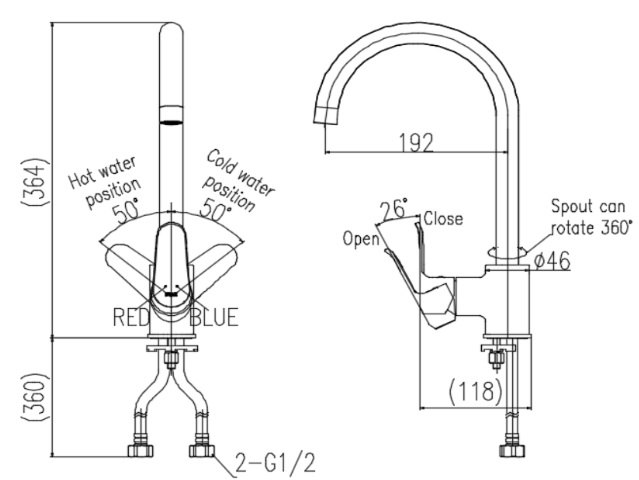 ban-ve-inax-sfv-800s Bản vẽ vòi chậu bếp Inax SFV 800S