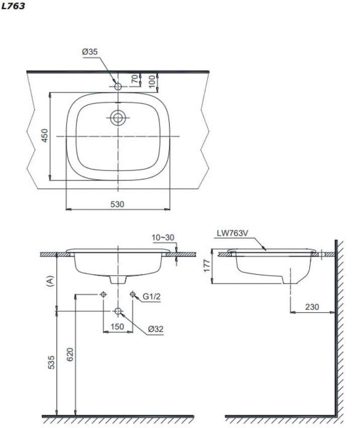 Bản vẽ kỹ thuật của Chậu dương vành TOTO L763 cao cấp chính hãng Bản vẽ chi tiết kỹ thuật của Chậu dương vành TOTO L763