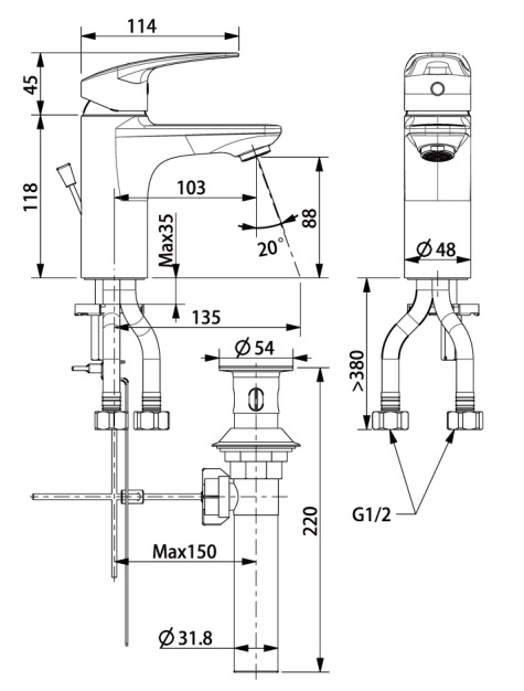 ban-ve-ky-thuat-voi-lavabo-american-standard-wf-0901 Bản vẽ kỹ thuật vòi lavabo nóng lạnh WF0901