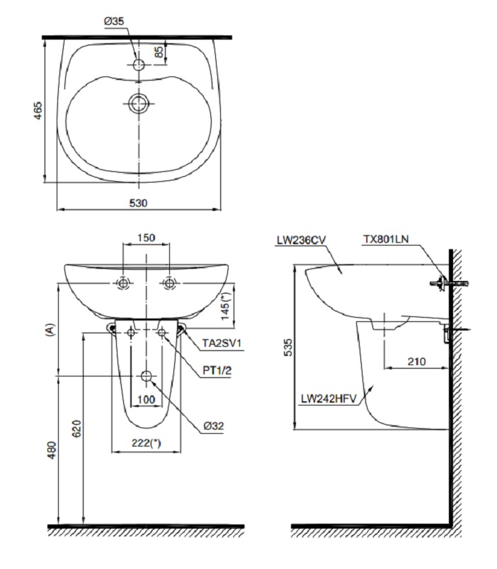 ban-ve-lavabo-toto-lht236cr Bản vẽ bồn rửa mặt lavabo TOTO LHT236CR