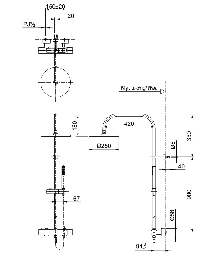 ban-ve-sen-cay-nhiet-do-toto-tx454sesv2brr Bản vẽ vòi hoa sen tắm đứng TX454SESV2BRS nhiệt độ TOTO