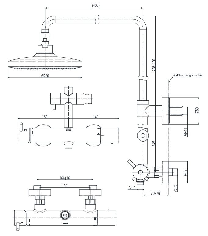 ban-ve-sen-cay-toto-tbw01303aa Bản vẽ kích thước vòi hoa sen tắm TOTO TBW01303
