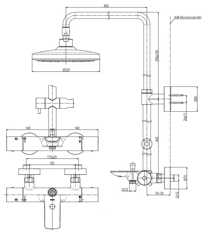 ban-ve-sen-cay-toto-tbw01401aa Bản vẽ sen cây liền khối TOTO TBW01401AA