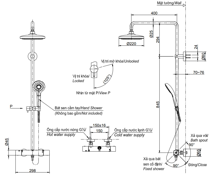 ban-ve-sen-cay-toto-tbw01404b Bản vẽ vòi hoa sen cây TOTO TBW01404B