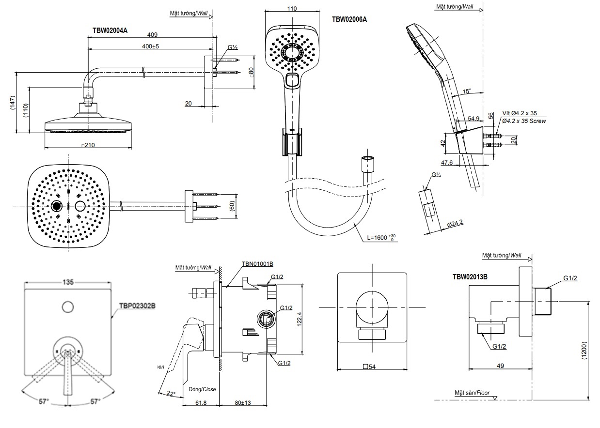 ban-ve-sen-tam-toto-tbp02302b-tbw02004a-tbw02006a-am-tuong bản vẽ vòi sen TOTO TBP02304B/TBW02004A/TBW02006A âm tường