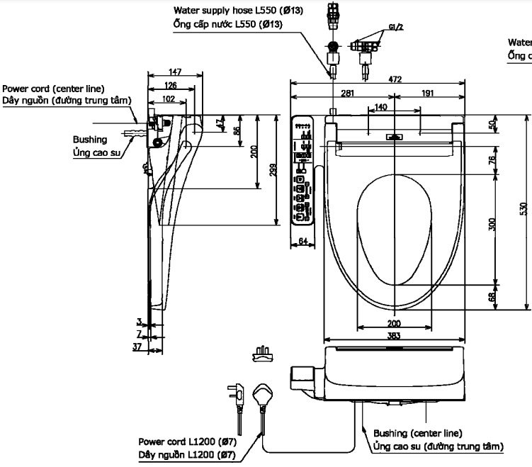 ban-ve-toto-tcf23460aaa Bản vẽ kích thước nắp Washlet TOTO TCF23460AAA C2