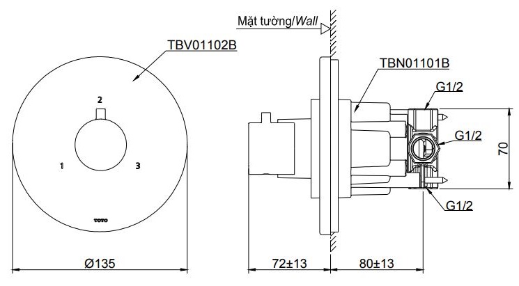 ban-ve-van-chuyen-huong-toto-tbv01102b-tbn01101b Bản vẽ van chuyển hướng TBV01102B/TBN01102B TOTO 3 đường nước