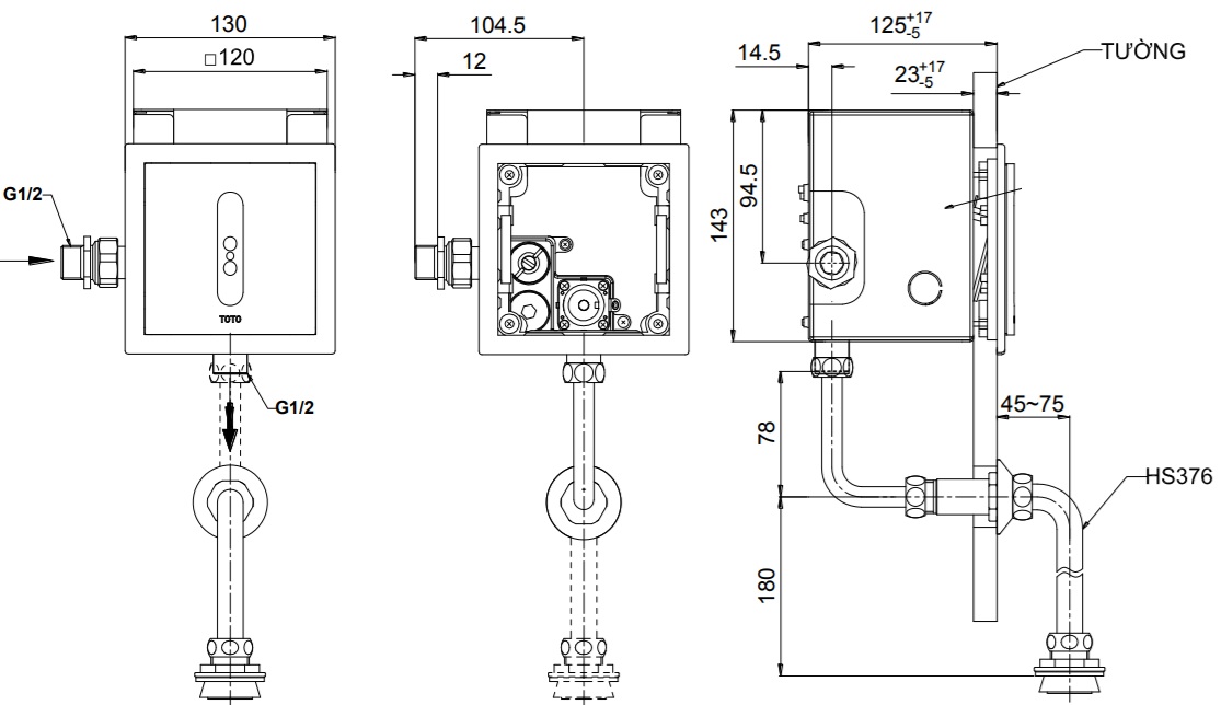 ban-ve-van-xa-tieu-toto-ttue602dn-cam-ung-am-tuong Bản vẽ van xả tiểu nam TTUE602DN TOTO âm tường