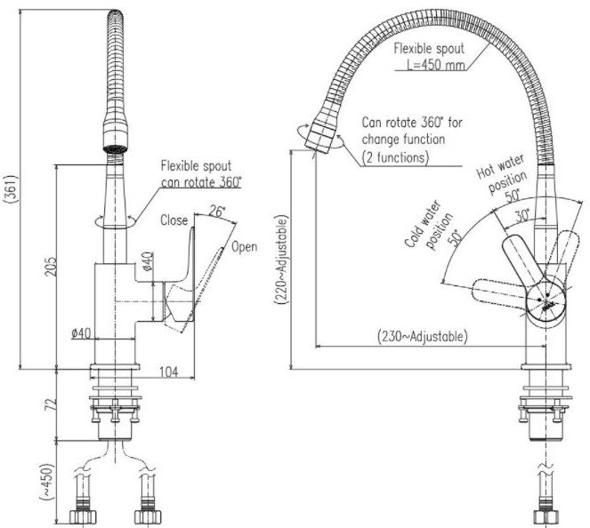 ban-ve-voi-bep-inax-sfv-303s Bản vẽ kích thước vòi rửa bát inax SFV-303S nóng lạnh
