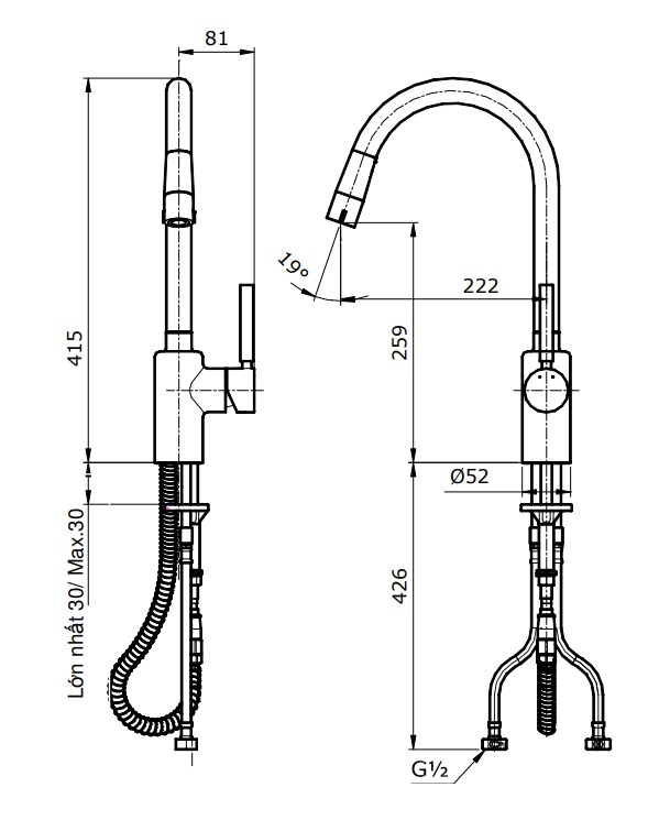 ban-ve-voi-bep-toto-tx608knbr Bản vẽ kỹ thuật vòi rửa bát TOTO TX608KNBR