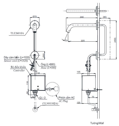 ban-ve-voi-cam-ung-toto-tle26010a Bản vẽ vòi tự động TOTO TLE26010A