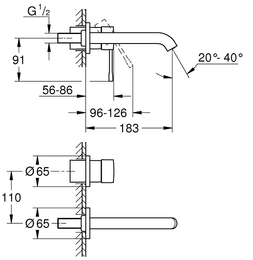 ban-ve-voi-lavabo-grohe-19408001 Bản vẽ kích thước vòi lavabo 19408001 Grohe Essence 2 lỗ