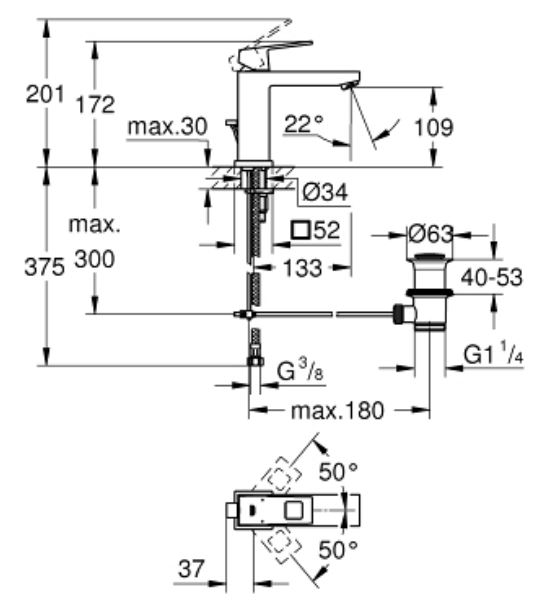ban-ve-voi-lavabo-grohe-23445000 Bản vẽ kỹ thuật vòi lavabo 23445000 Grohe Eurocube size M