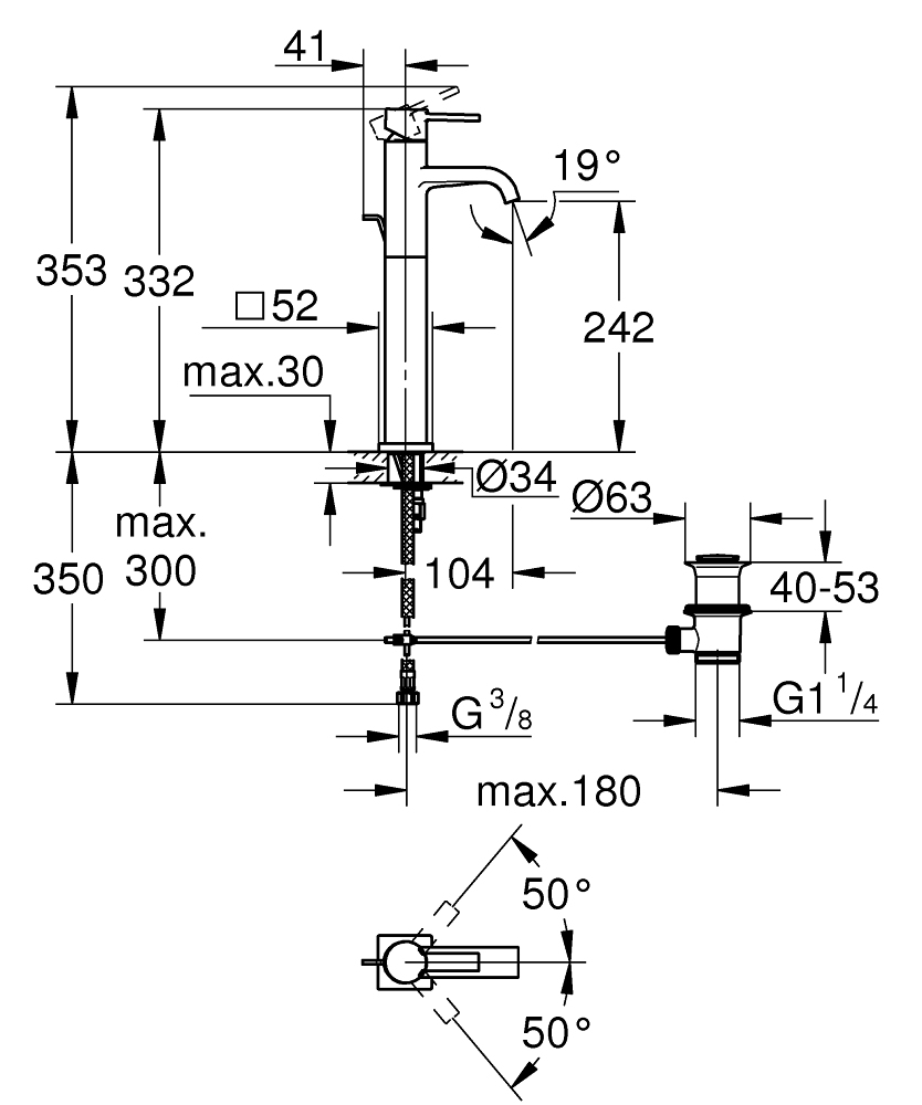 ban-ve-voi-lavabo-grohe-32760000 Bản vẽ kích thước vòi lavabo 32760000 Grohe size XL