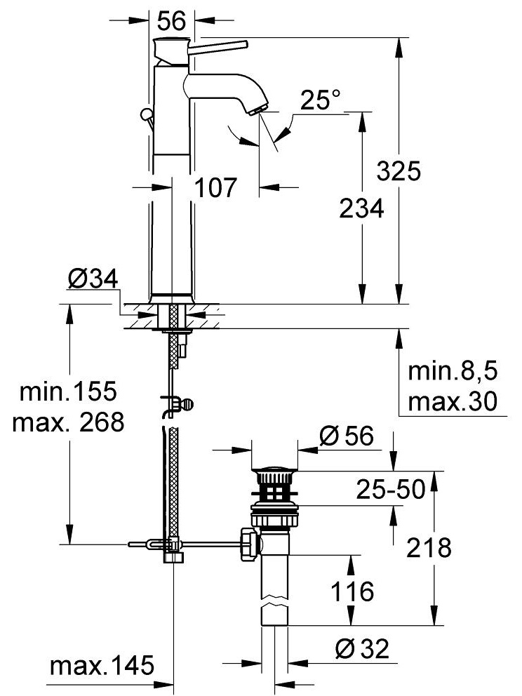 ban-ve-voi-lavabo-grohe-bauclassic-size-xl-32868000 Bản vẽ kỹ thuật vòi lavabo 32868000 Grohe BauClassic size XL