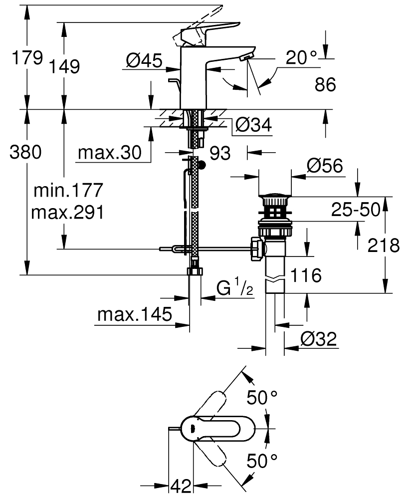 ban-ve-voi-lavabo-grohe-bauedge-size-s-32819000 Bản vẽ kỹ thuật vòi lavabo 32819000 Grohe BauEdge size S