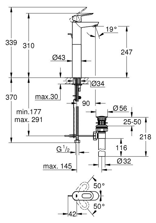 ban-ve-voi-lavabo-grohe-bauloop-size-xl-32856000 Bản vẽ kỹ thuật vòi lavabo 32856000 Grohe BauLoop size XL