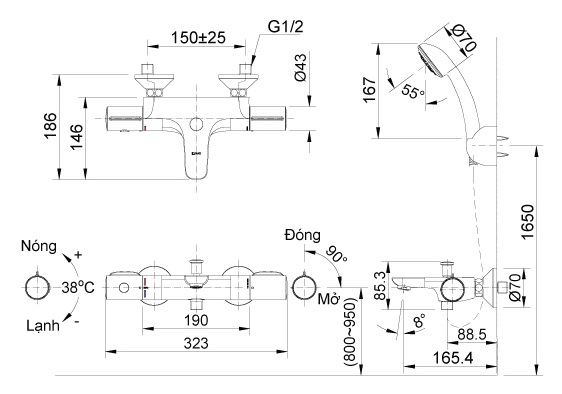 ban-ve-voi-sen-inax-bfv-3413t-3c Bản vẽ vòi sen nhiệt độ INAX BFV 3413T 3C