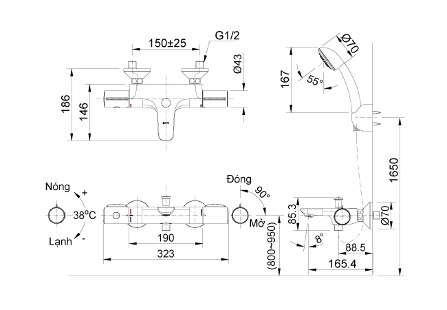 bfv-3413t-4c-1-bv sen tắm nhiệt độ INAX BFV-3413T-4C