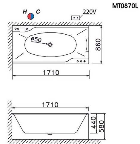 bon-tam-massage-caesar-chan-yem-mt0870l Bồn Tắm Massage 1.7M Chân Yếm CAESAR MT0870L/R