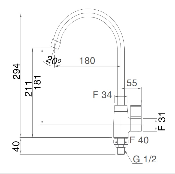 g Bản vẽ kỹ thuật Vòi bếp INAX SFV-21