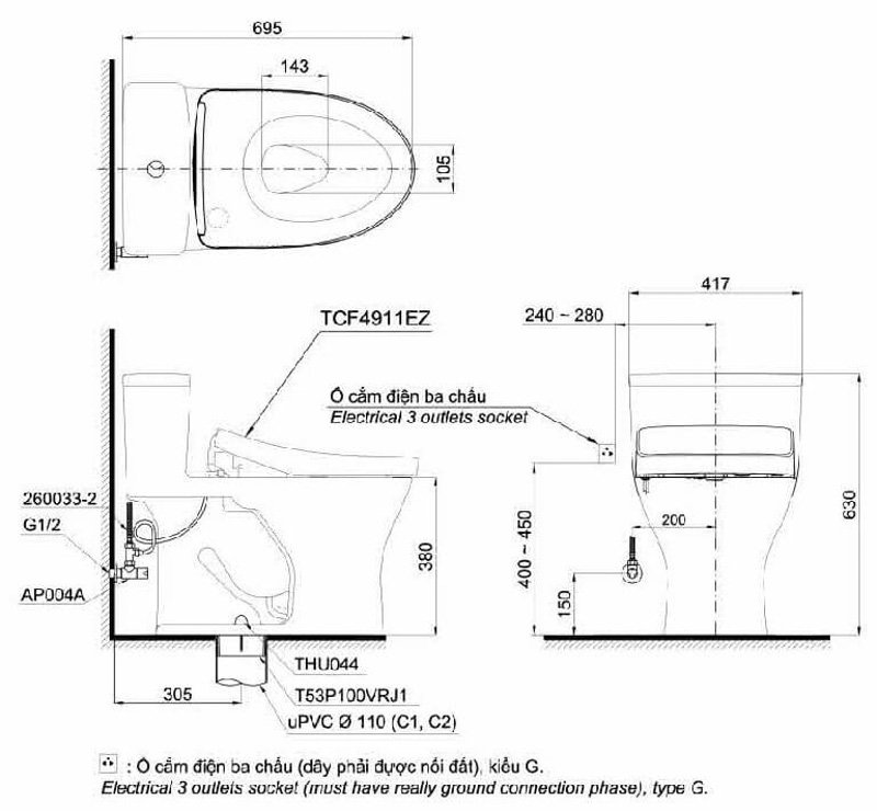 Ảnh 2D toilet vệ sinh một khối kèm nắp rửa bồn cầu điện tử TOTO WASHLET Hình vẽ 2D bệt vệ sinh một khối kèm nắp rửa bồn cầu điện tử TTOTO WASHLET
