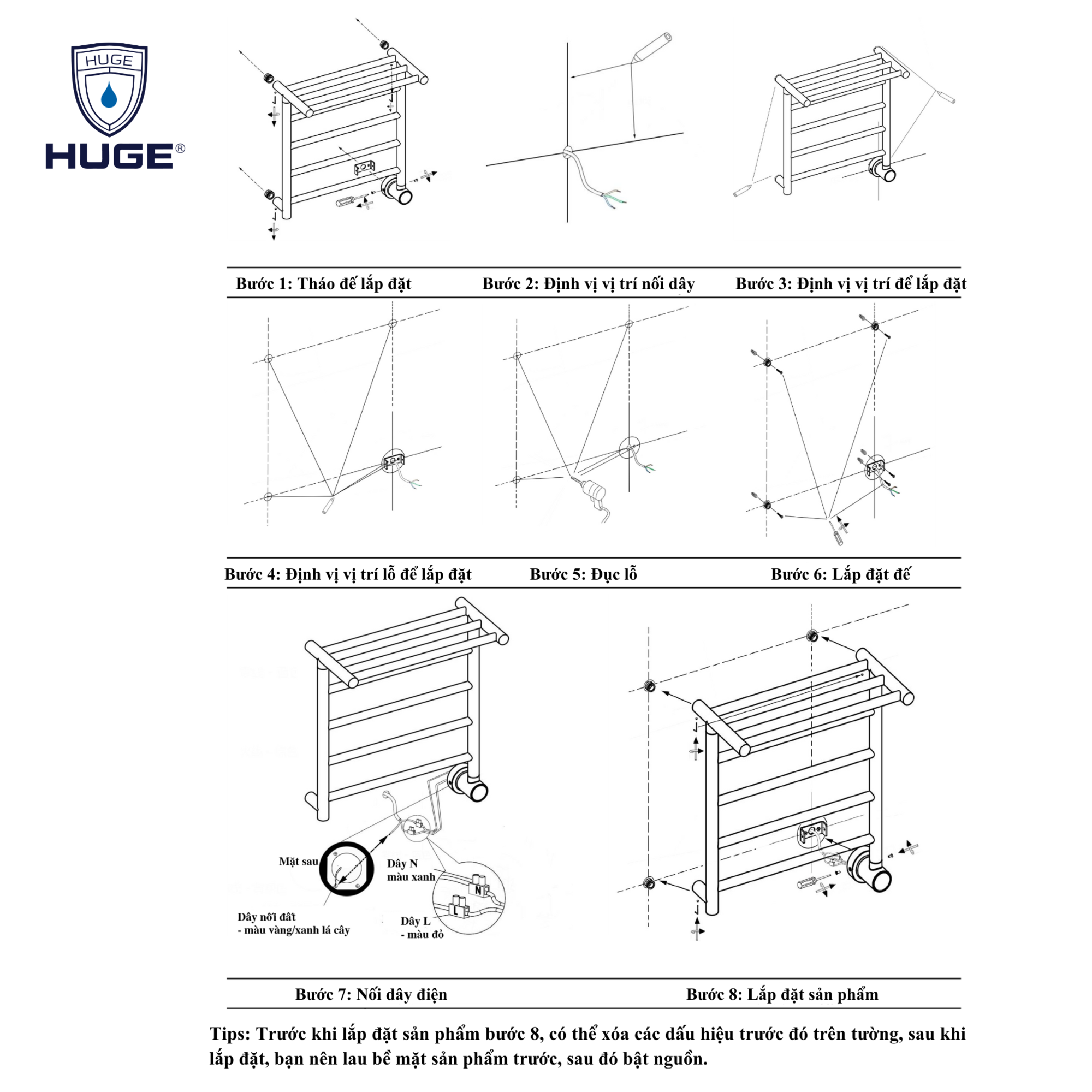 Hướng dẫn lắp đặt Giàn sấy khăn H-GSK25-M2 Hướng dẫn lắp đặt Giàn sấy khăn H-GSK25-M2