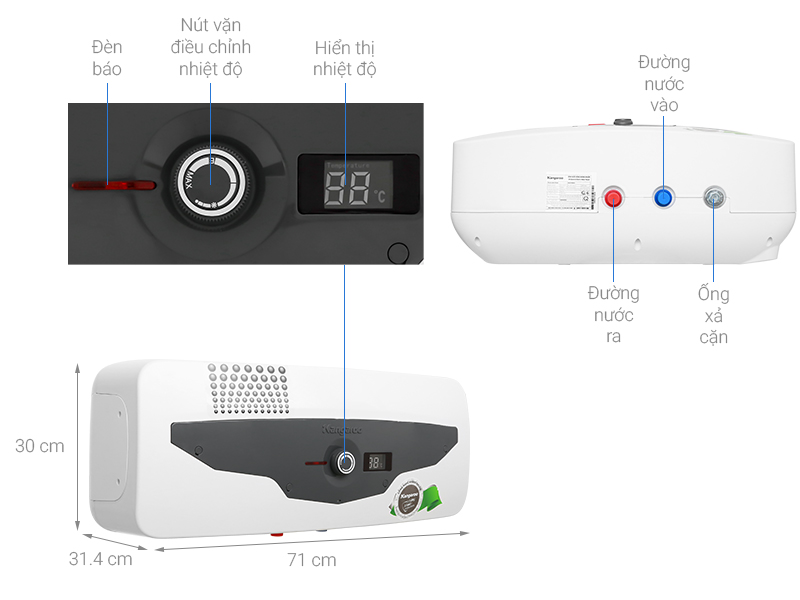 kangaroo-22l-kg-70a2 Máy nước nóng gián tiếp Kangaroo 22 lít 2500W KG 70A2