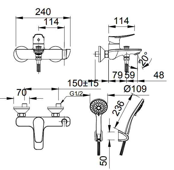 sen-tam-inax-bfv-503s Bản vẽ kỹ thuật Vòi sen tắm nóng lạnh INAX BFV-503S