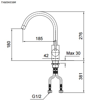tx605kesbra Bản vẽ vòi bếp nóng lạnh TX605KESBR TOTO