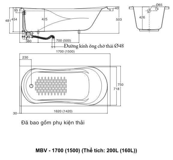 u-1 Bản vẽ kỹ thuật bồn tắm INAX MBV-1700