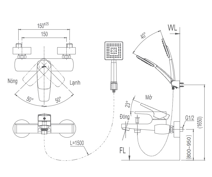 v5003 Bản vẽ kỹ thuật Vòi sen tắm nóng lạnh INAX BFV-5003S