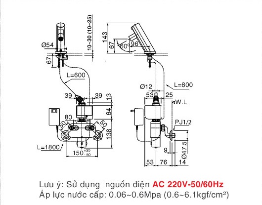 v90-2 Bản vẽ kỹ thuật Vòi cảm ứng INAX AMV-90(220V)