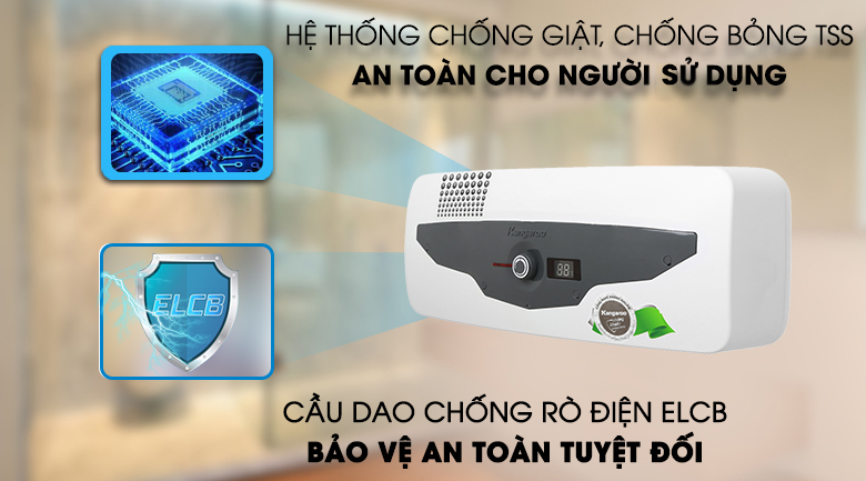 Máy nước nóng Kangaroo 22 lít KG 70A2 - An toàn với hệ thống đồng bộ TSS tích hợp ELCB Máy nước nóng Kangaroo 22 lít KG 70A2 - An toàn với hệ thống đồng bộ TSS tích hợp ELCB