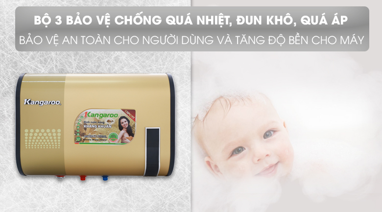 Bộ 3 bảo vệ - Bình tắm nóng lạnh Kangaroo 32 lít KG660Y Bộ 3 bảo vệ - Bình tắm nóng lạnh Kangaroo 32 lít KG660Y
